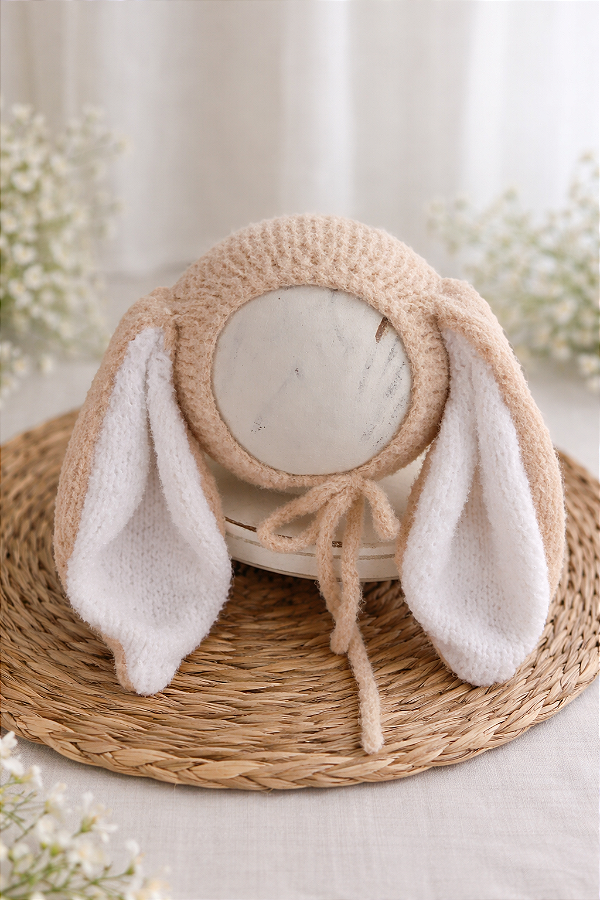 Touca Coelho Comfy Bege e Branco