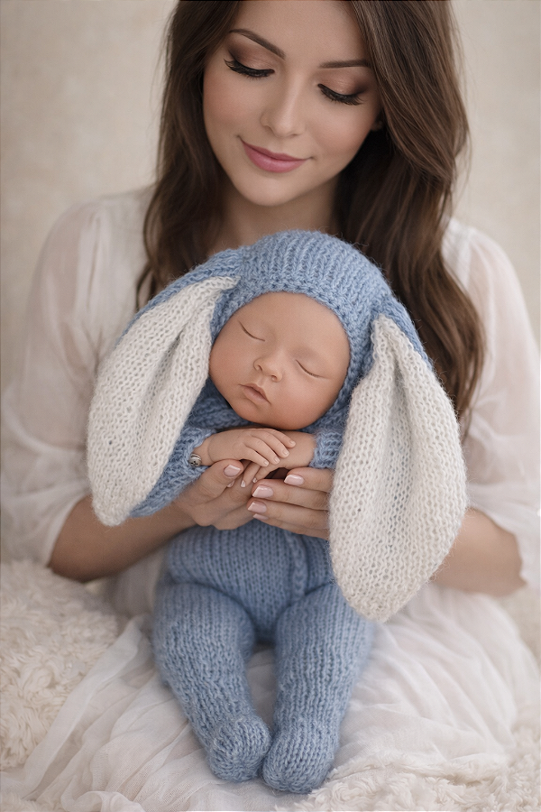 Conjunto Macacão Mohair Azul Coelhinho