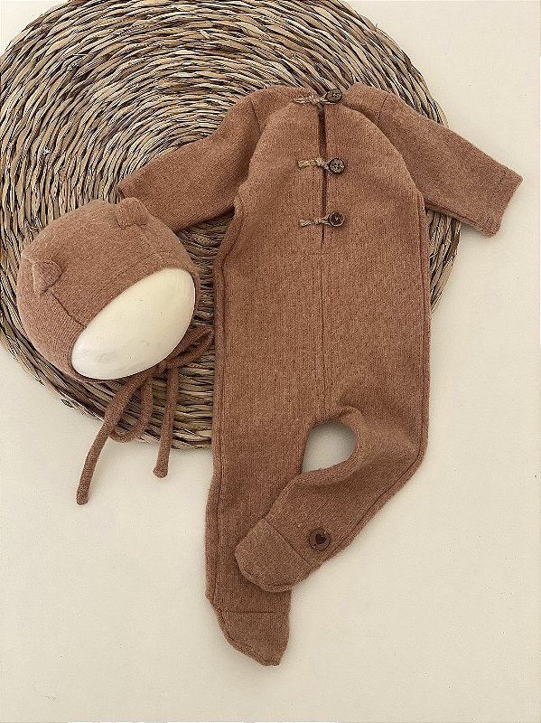 Conjunto Macacão Newborn Soft Caramelo - Pezinho Fechado