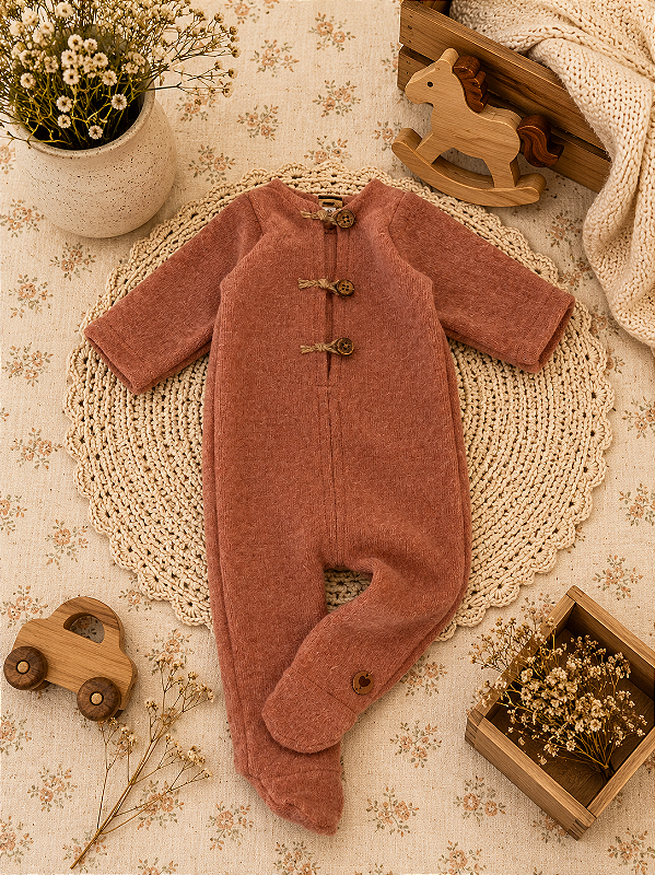 Macacão Newborn Soft Caramelo - Pezinho Fechado