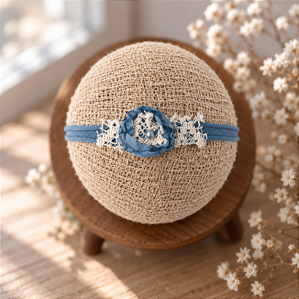 Headband Flor Azul Jeans