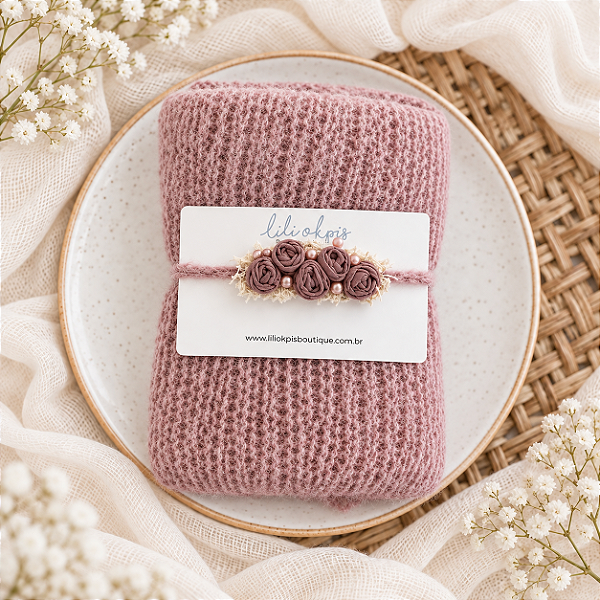 Conjunto Wrap Mohair com Headband Rosê