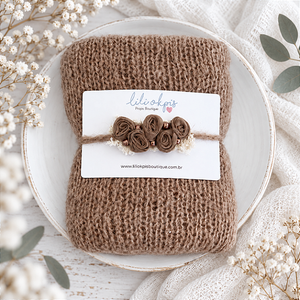 Conjunto Wrap Mohair com Headband Amêndoas