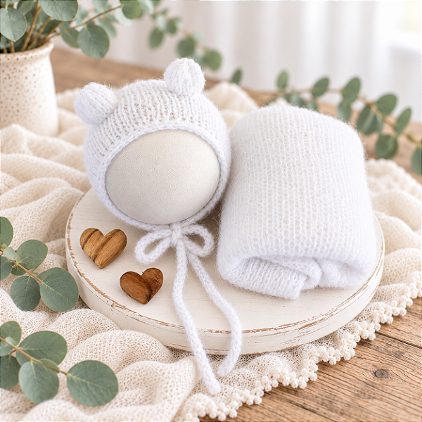 Conjunto Wrap Mohair Ursinho Branco