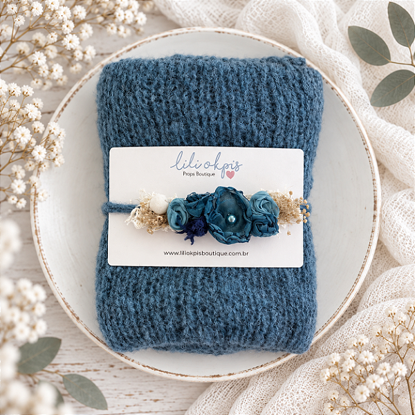 Conjunto Wrap Mohair com Headband Azul Noite