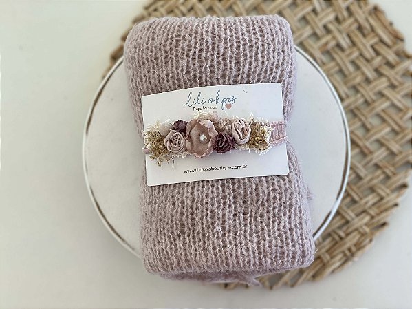 Conjunto Wrap Mohair com headband Rosa Nude