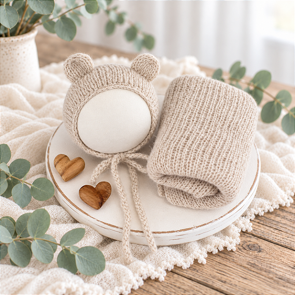 Conjunto Wrap Mohair Ursinho Bege Clarinho