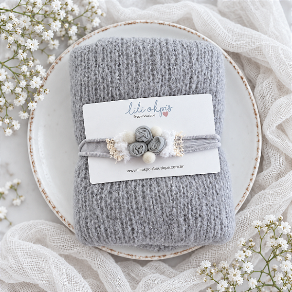 Conjunto Wrap Mohair com Headband Cinza Claro