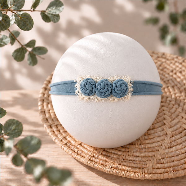 Headband Florzinhas Azul Jeans