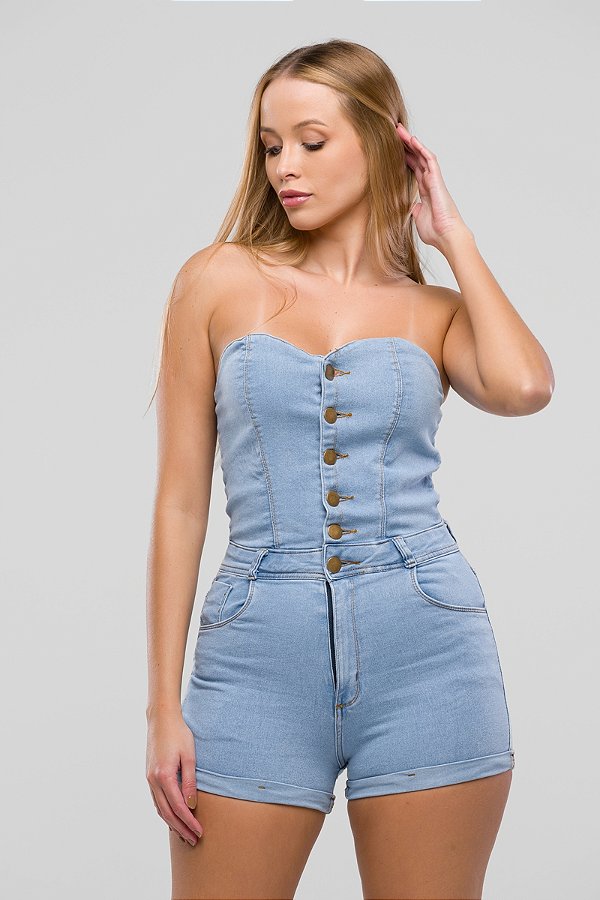 Macaquinho Jeans com Lycra