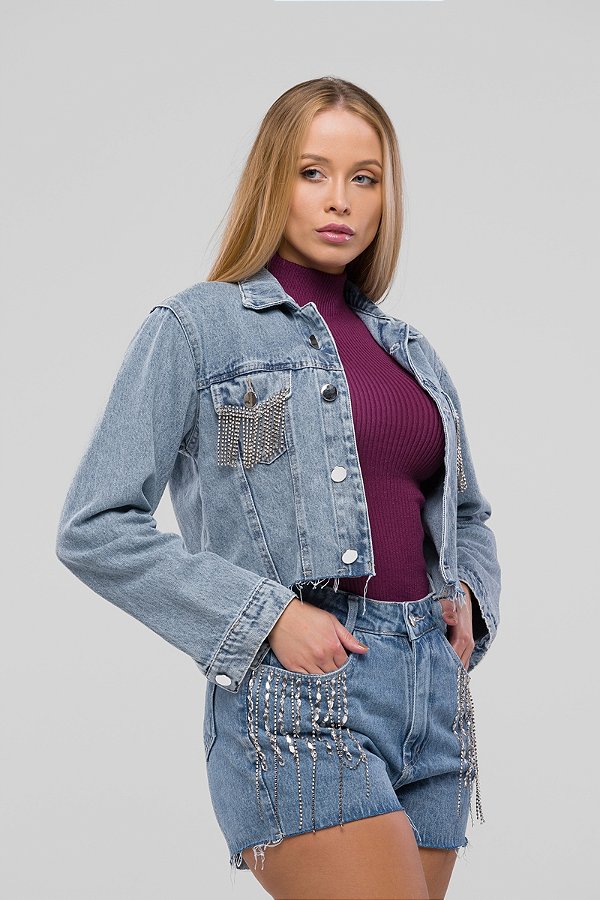Jaqueta Jeans com Strass