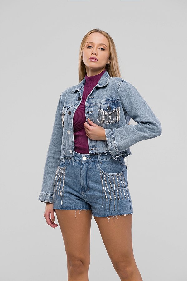 Conjunto Jaqueta + Shorts Com Strass