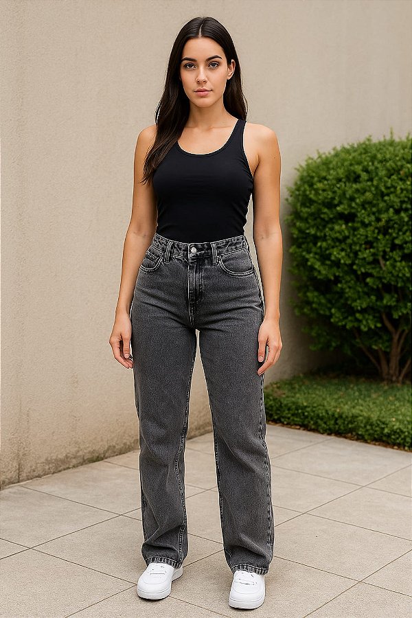 Calça Jeans Wide Leg Grafite