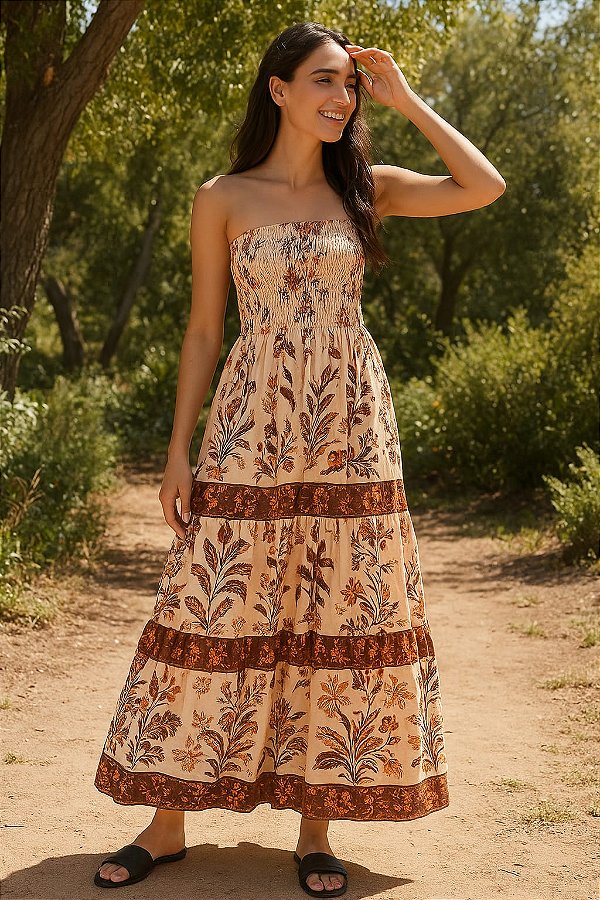 Vestido longo Floral Tomara que Caia.