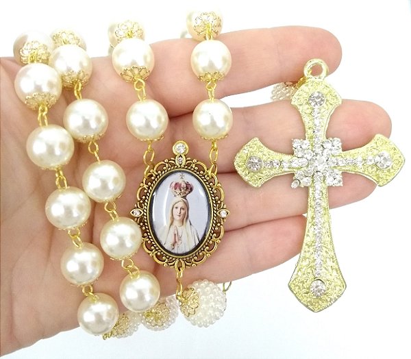 Terço de Noiva Banho Dourado Nossa Senhora de Fátima