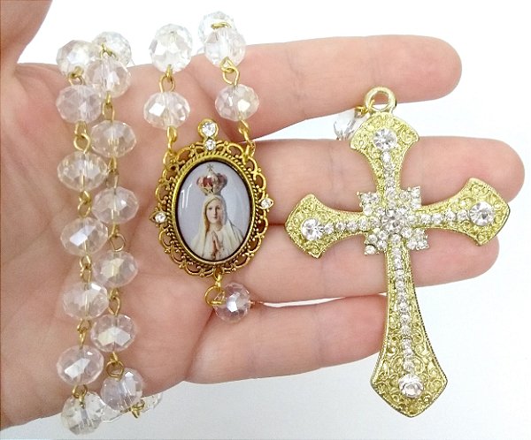 Terço Noiva Dourado Cristal Boreal Nossa Senhora De Fátima
