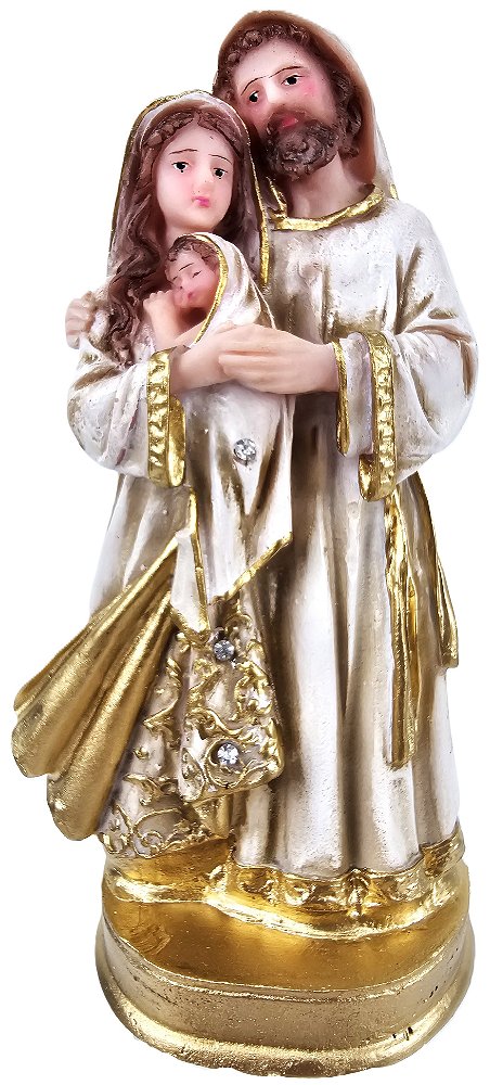 Imagem da Sagrada Familia Dourada Com Strass 15Cm Resina