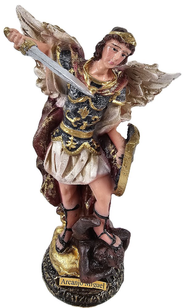 Imagem Estatueta São Miguel Pintura Envelhecida 15cm Resina