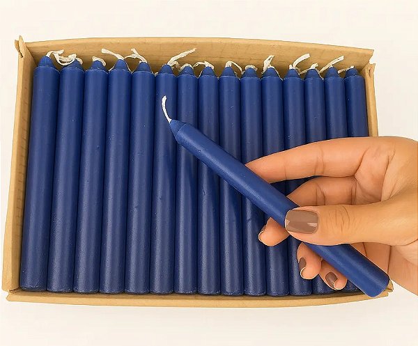 Vela Palito Azul Escuro 18cm kit 10 Unidades