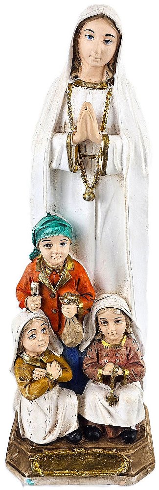 Imagem de Nossa Senhora de Fátima com pastores Gesso 20cm