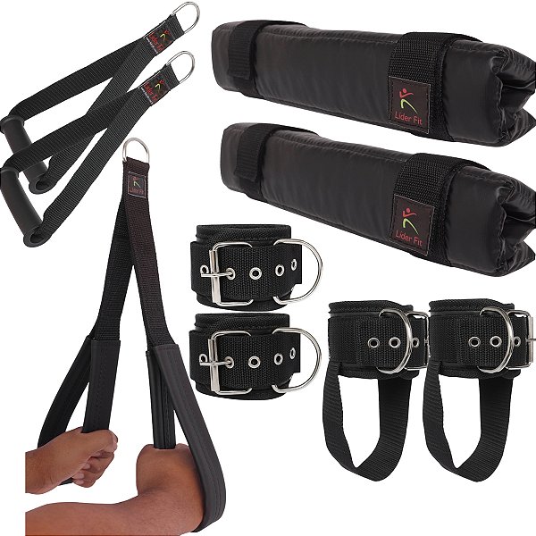 Kit De Acessórios Para Estação Cross Over Academia Treino de Musculação Líder Fit