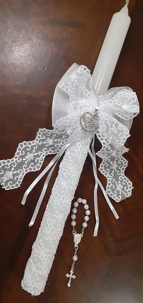 vela de batismo rendada