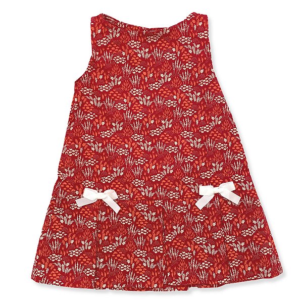 Vestido Infantil 2 Laços - Estampa Floral Vermelha