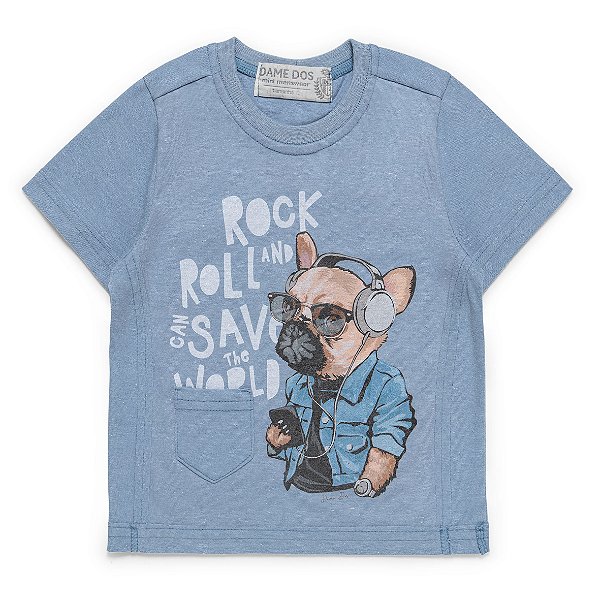Camiseta Infantil Rock Bulldog Azul - Dame Dos - Tam 2