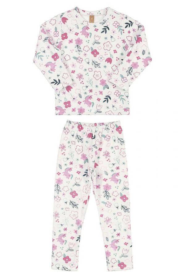 Pijama Infantil Camiseta e Calça Malha Soft Thermo Floral