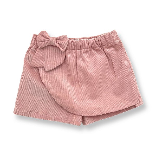 Shorts Saia Infantil Veludo Rosa
