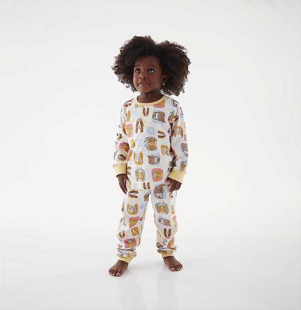 Pijama Infantil Manga Longa e Calça em Suedine Estampa Cachorras
