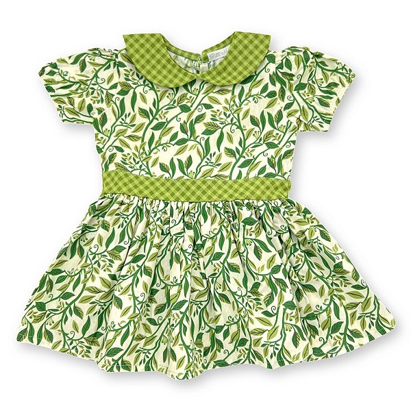 Vestido Infantil Estampado Verde Botânico - Tam 1 a 8