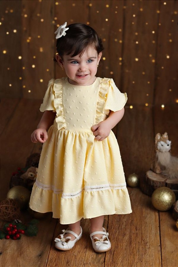 Vestido Infantil Amarelo Poá - Tam 2