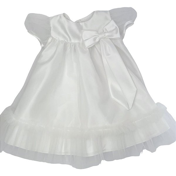 Vestido Infantil Trapézio Branco com Tule