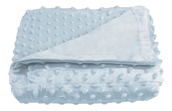 Cobertor Plush Relevo Bolinhas Azul Bebê