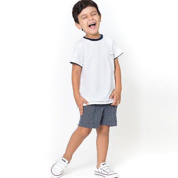 Camiseta Branca Infantil Detalhes Marinhos Tam 1 a 6