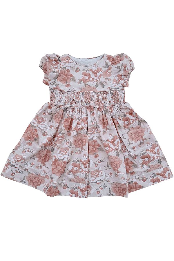 VESTIDO INFANTIL CASINHA DE ABELHA ESTAMPA FLORAL ROSA
