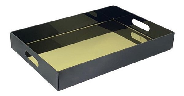 Bandeja Grande Dourada E Preta 45x30cm Bebidas, Taças e Bar