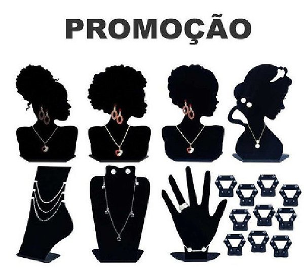 Expositor Bustos Anel Colar Tornozeleira Brincos Kit 17 Pç