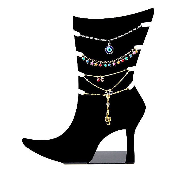 Expositor para Tornozeleira Modelo Bota -Joias e Bijuterias- Acrílico preto