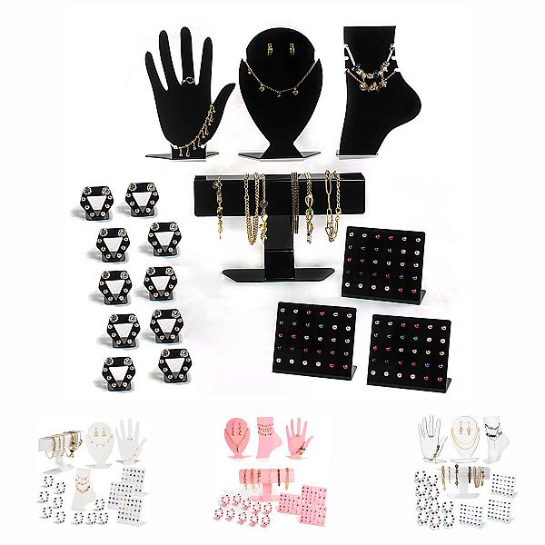 Kit Expositor Colar Brincos Anel Joias Bijuterias top 17 pçs