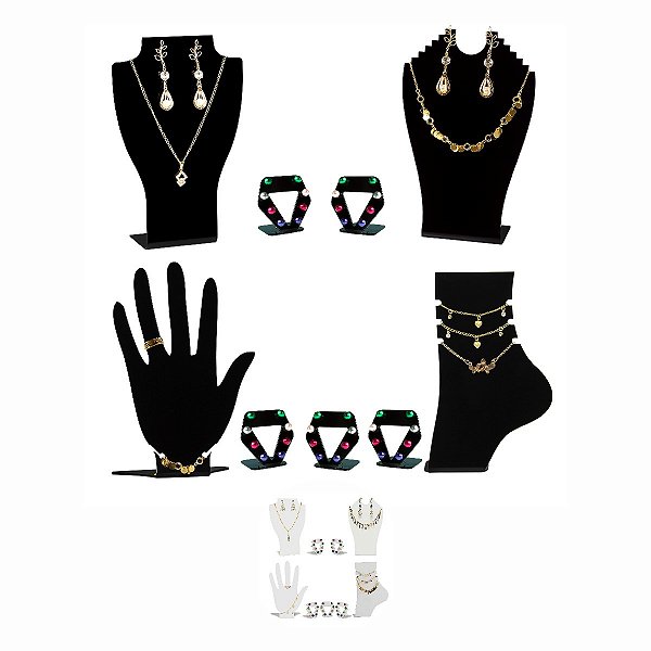 Expositor Busto Brinco Colar Anel Corrente p/ Joia Kit 9un