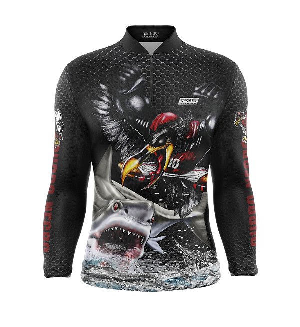 Camisa de Pesca Proteção Solar FPU 50+ Marca Pqs Fishing - Futebol - Mengo - Modelo 01 - Tubarão