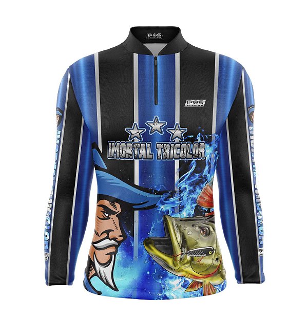Camisa de Pesca Proteção Solar FPU 50+ Marca Pqs Fishing - Futebol - Imortal Tricolor - Modelo 01- Tucunaré