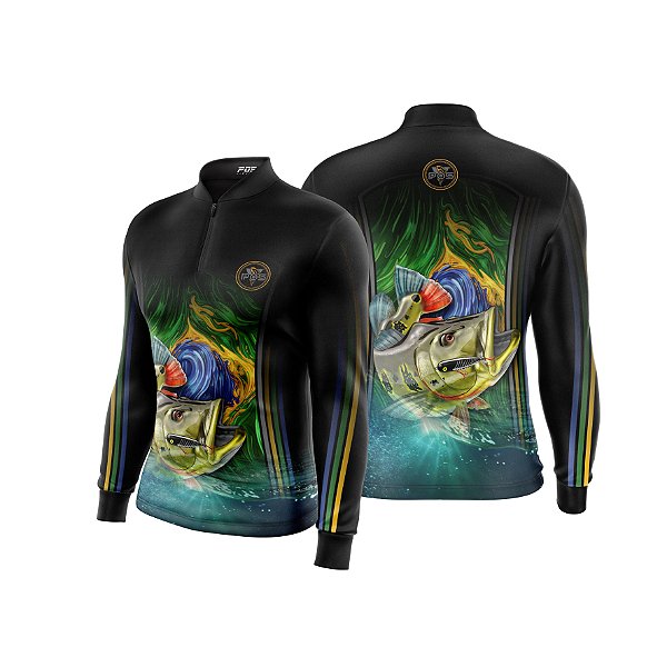 Camisa de Pesca Gola com Zíper 2019 Ref. 07 Estampa Brasil
