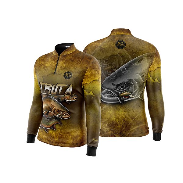 Camisa de Pesca Gola com Zíper 2019 Ref. 16 Estampa Peixe Tucunaré de Água Doce
