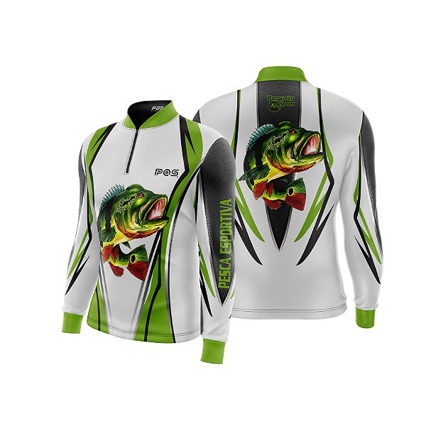 Camisa de Pesca Gola com Zíper 2019 Ref. 17 Estampa Peixe Tucunaré de Água Doce