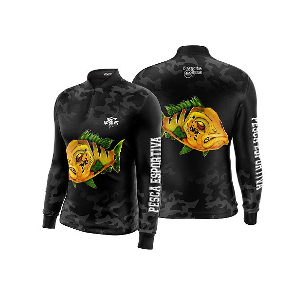 Camisa de Pesca Gola com Zíper 2019 Ref. 19 Estampa Peixe Tucunaré de Água Doce