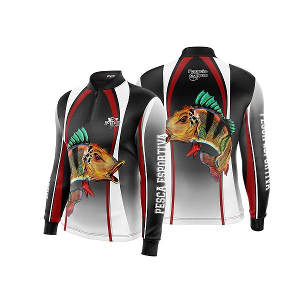 Camisa de Pesca Gola com Zíper 2019 Ref. 21 Estampa Peixe Tucunaré de Água Doce
