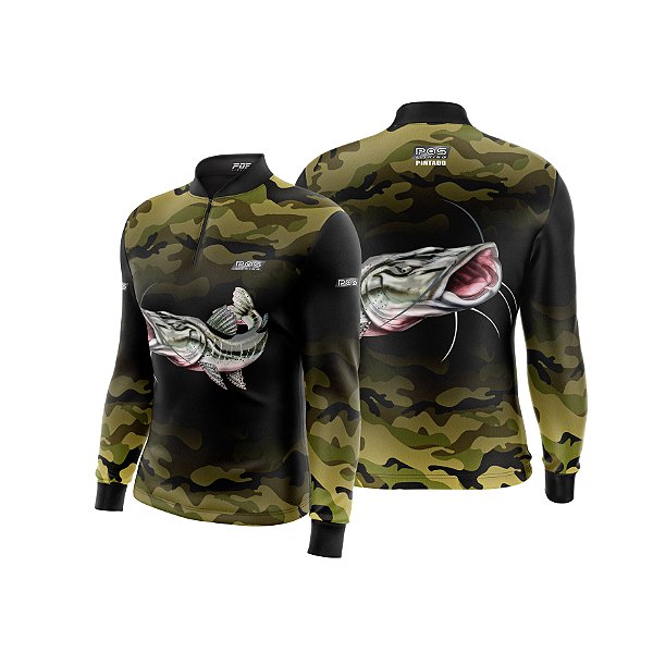 Camisa de Pesca Gola com Zíper 2019 Ref. 26 Estampa Peixe Pintado de Água Doce